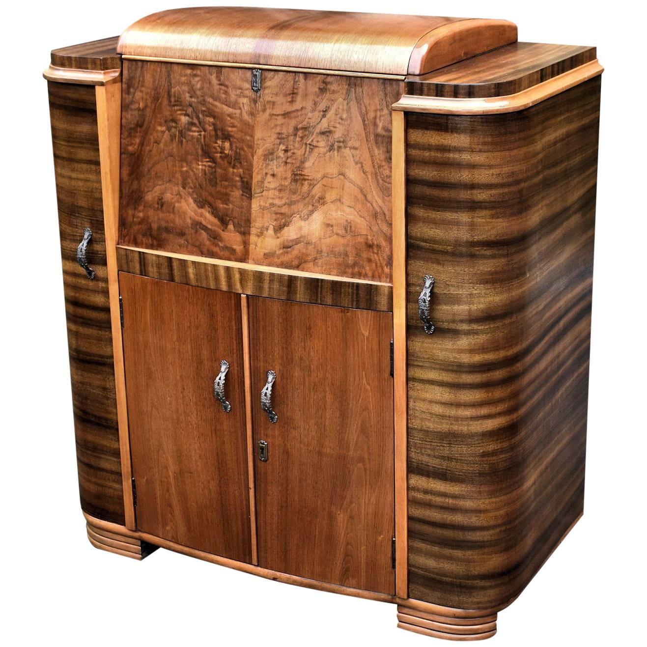 1930s Odeon Art Deco Walnut Cocktail Cabinet