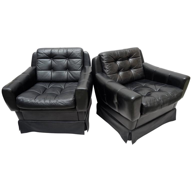 Pair Of 1960s Vintage Black Leather Club Chairs By Profilia For Pair Of 1960s Vintage Black Leather Club Chairs By Profilia For