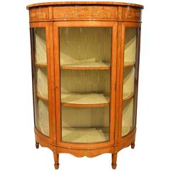 Fine Quality Satinwood Edwardian Period Demilune Antique Display Cabinet