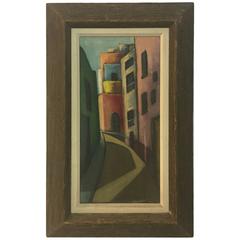 1950s Modernist Street Scene Painting