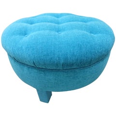 Vintage Excellent Mid-Century Round Tufted Pouf Upholstered Ottoman