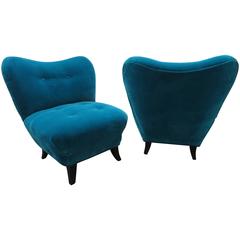 Excellent Pair of Gilbert Rohde Style Mohair Slipper Chairs, Mid-Century Modern