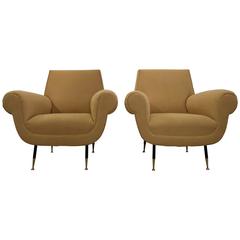 Minotti 1950s, Fully Restored Pair of Italian Lounge Chairs by Gigi Radice 8