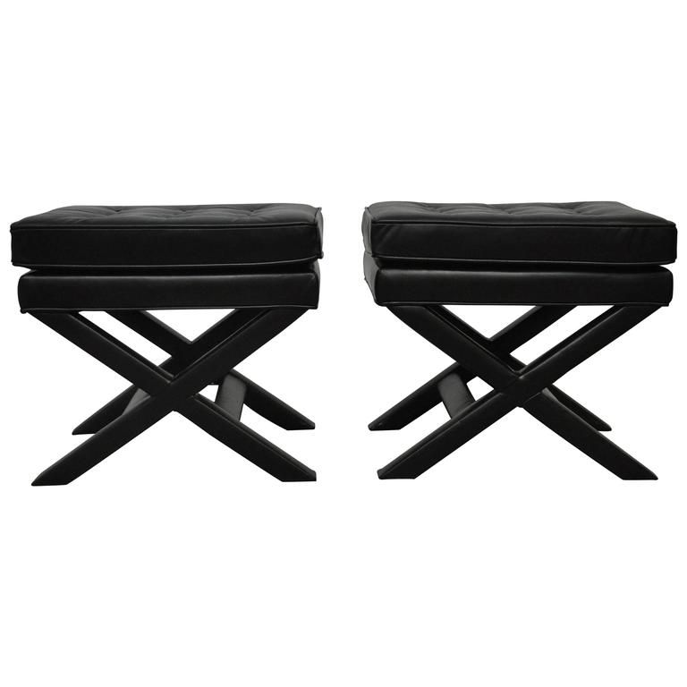Black Leather XBase Stools For Sale at 1stdibs