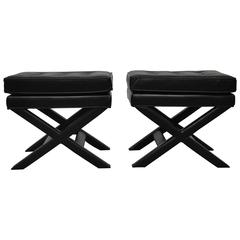 Black Leather X-Base Stools 2