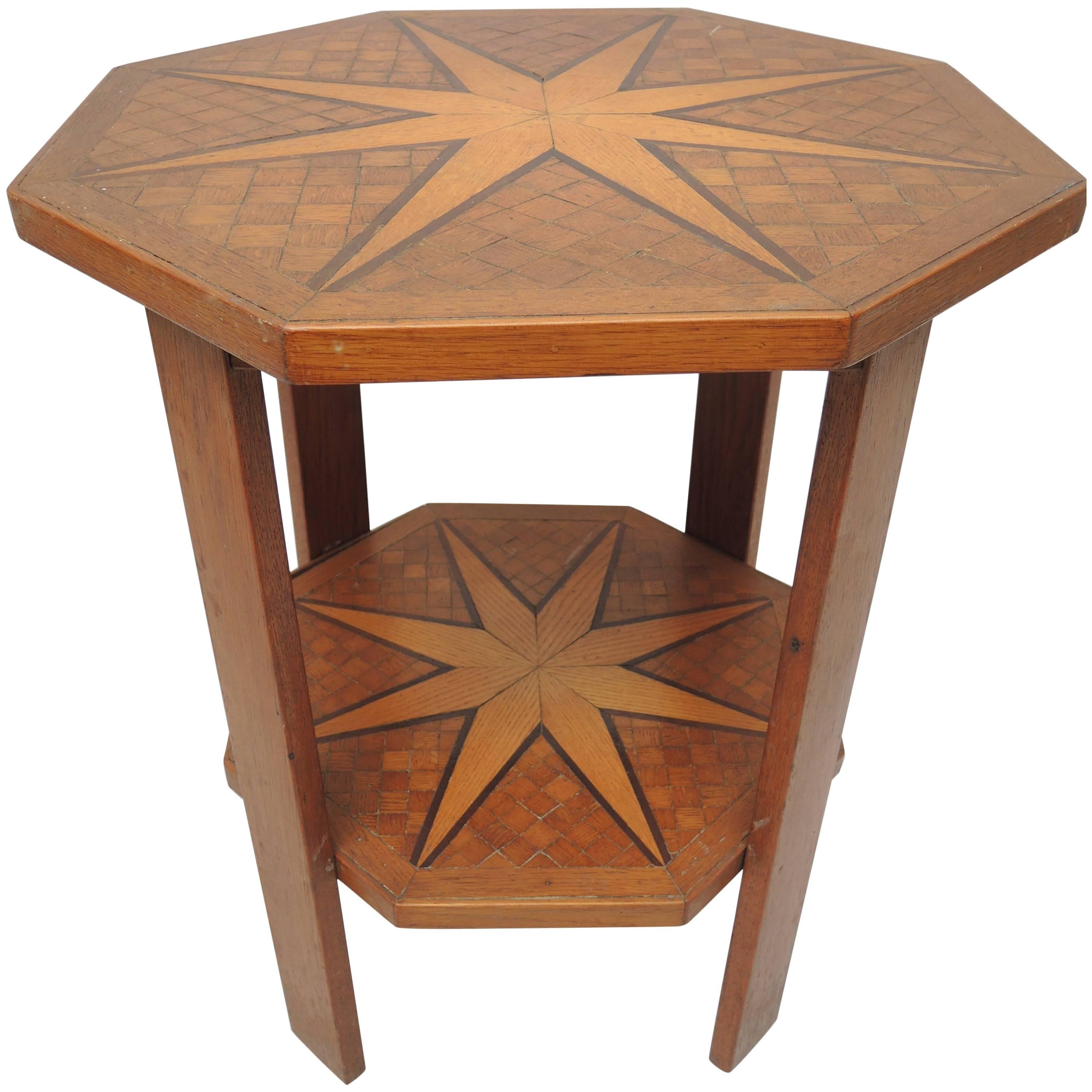 1940s Belgian Side Table Inlaid with Nautical Stars  For Sale