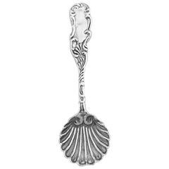 Antique Scroll Design Sterling Silver Salt Spoon