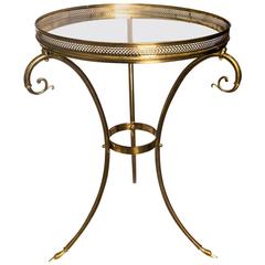 Antique Brass Bouillotte Side Table with Swan Feet in Maison Jansen Style, 19th Century