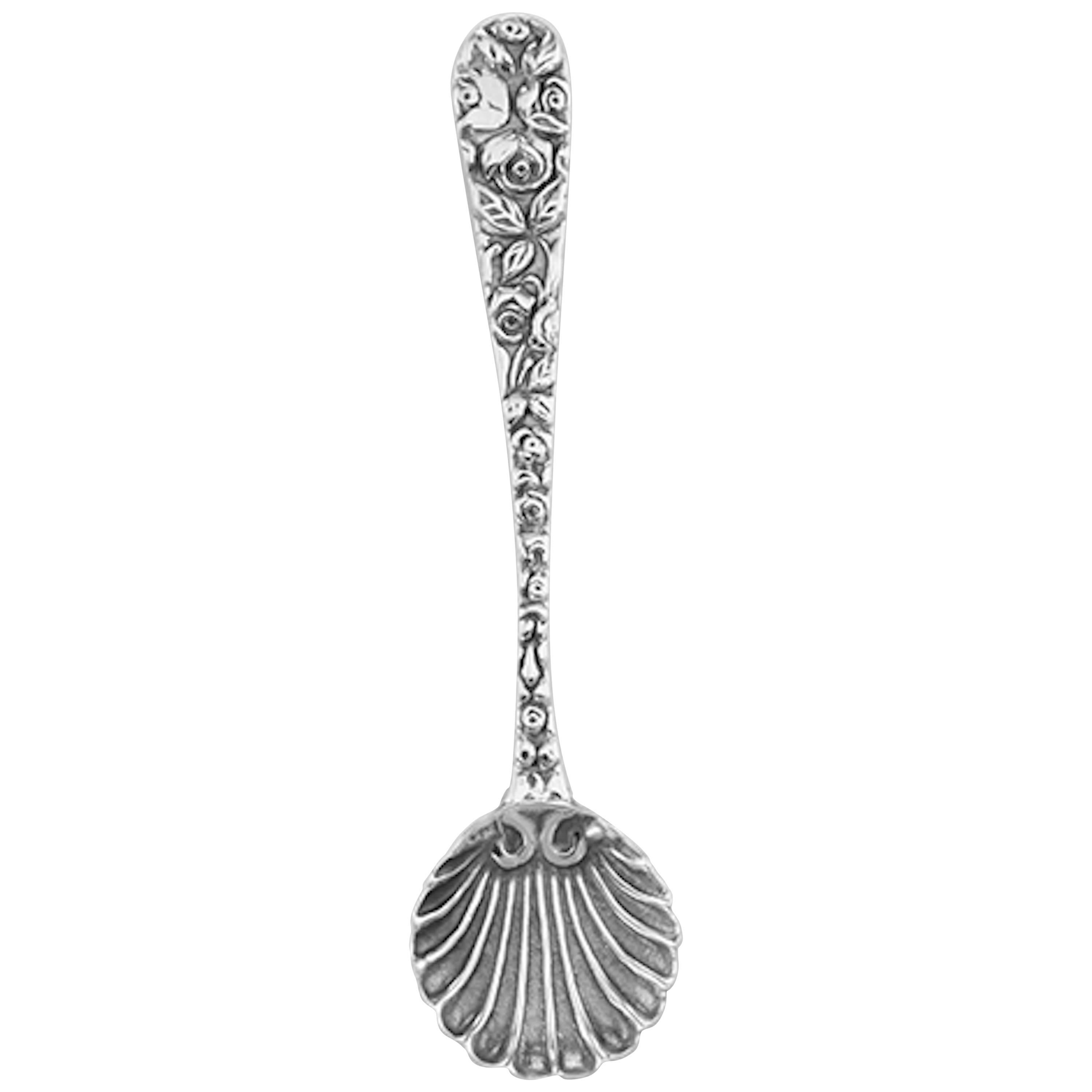 Vintage Shell Style Sterling Silver Salt Spoon For Sale