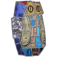 Belgian Mid-Century Modern Stained Glass Panel in the Form of an Owl