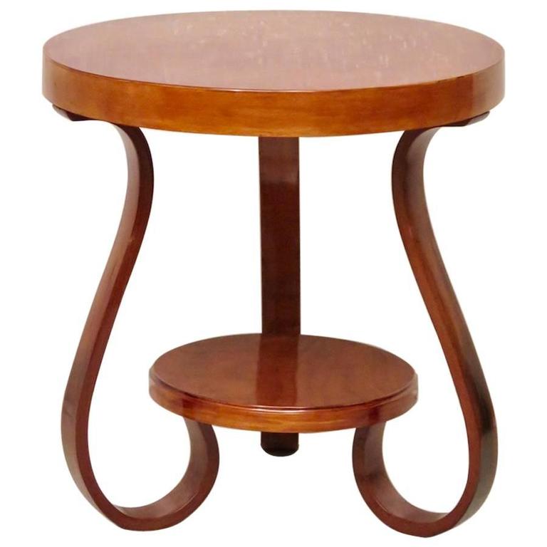 1930 Round Cherry Wood Italian Art Deco Side Table For Sale at 1stdibs