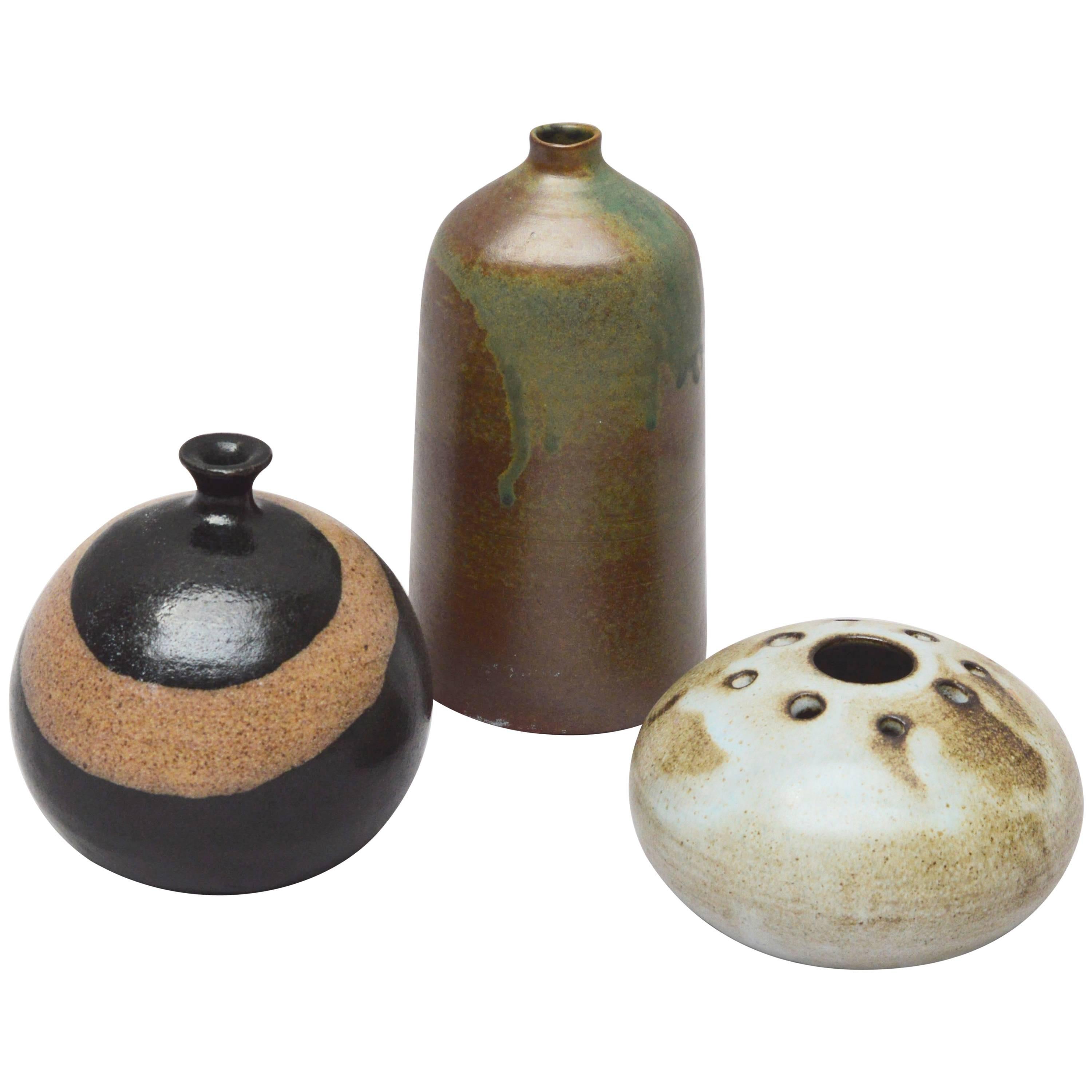  Three Signed Mid-Century Modern Art Pottery Vases  For Sale