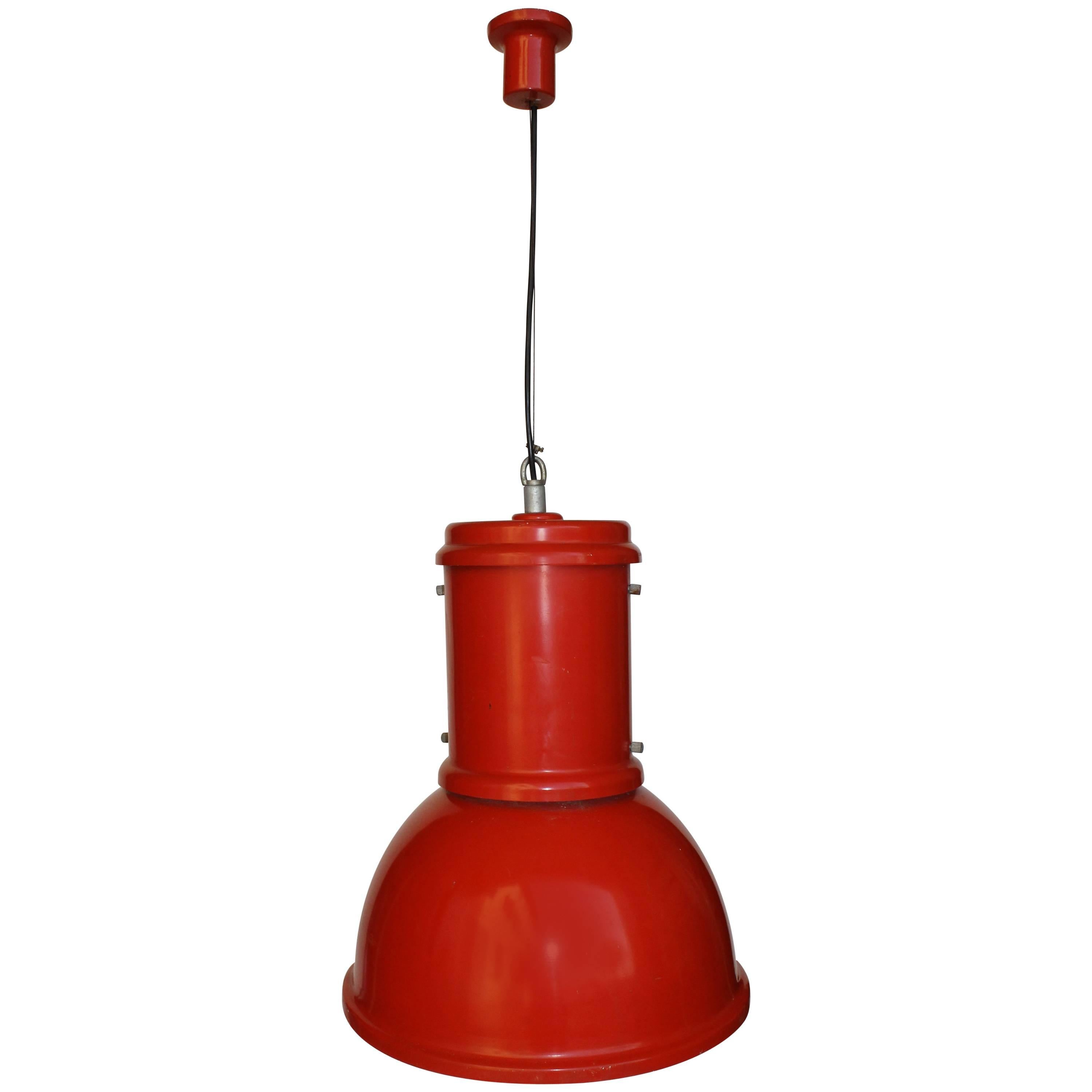 Fontana Arte Lampara Chandelier Industrial Pendant Red Lacquered metal For Sale