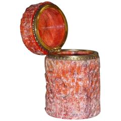 Vintage Italian Coral Color Marble Lidded Box with Bronze Trim