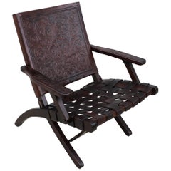 1940s Spanish Leather Folding Lounge Chair