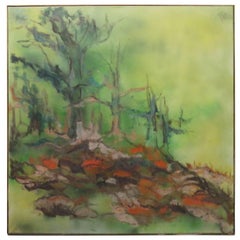 Fabuloso cuadro al óleo de gran tamaño sobre un paisaje moderno de mediados de siglo