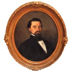 Mid-19th Century Oil on Canvas Portrait of a Handsome Gentleman
