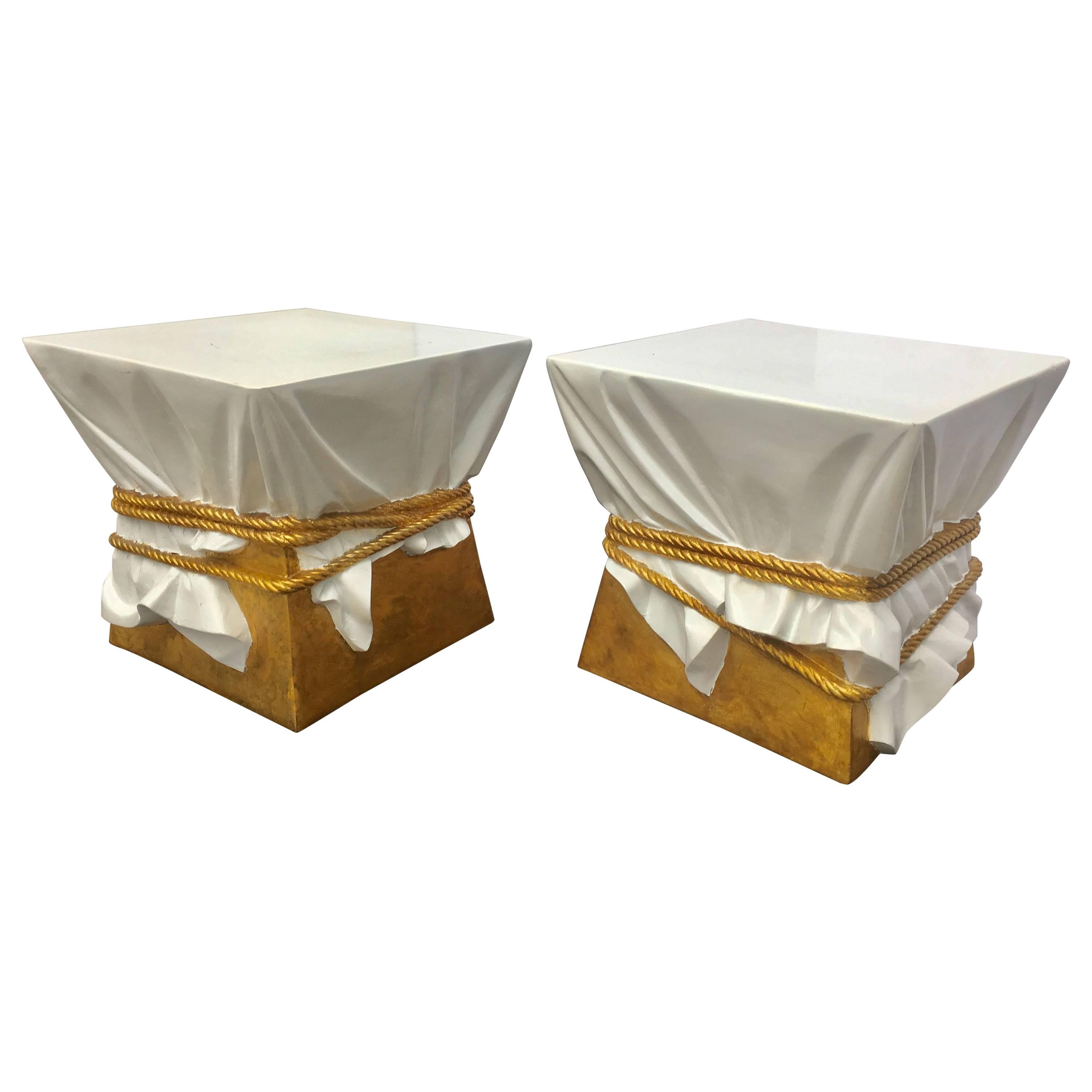 Sculptural Hollywood Regency Style Draped Rope Occasional Tables or Stools 