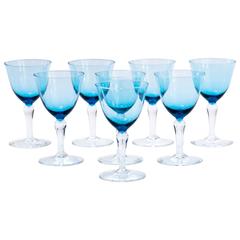 Set of Eight Vintage Wine Glasses in Aquamarine