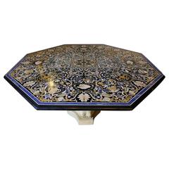 Magnificent 6' Early 20th Century Pietra Dura Table Carved Marble Base