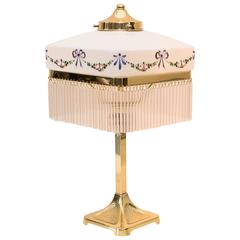 Jugendstil Table Lamp with Beautiful Hand Painted Opal Glass Shade