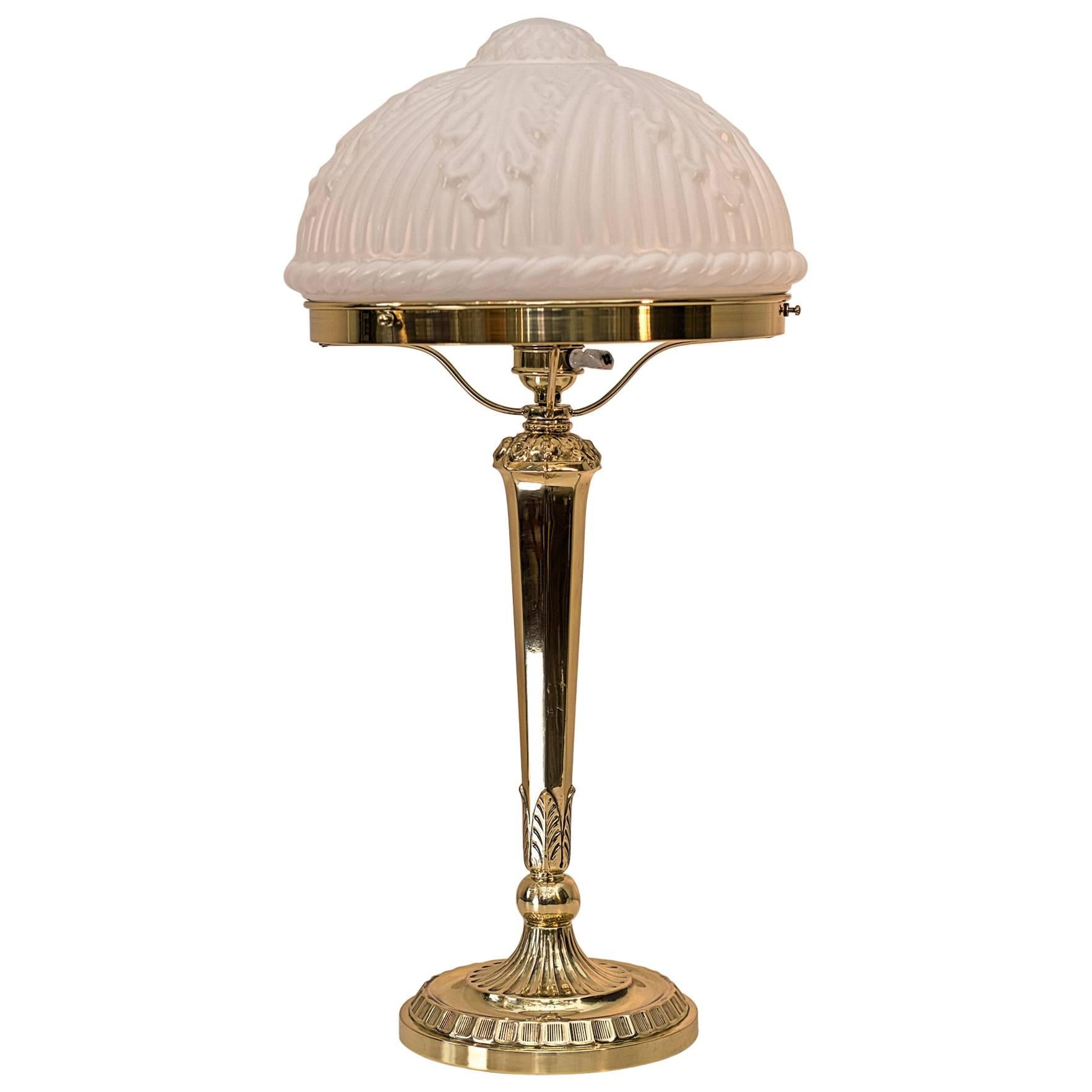 Historistic Table Lamp with Original Glass Shade
