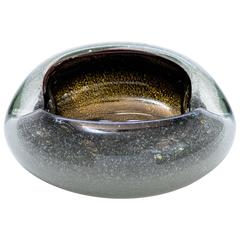 Exquisite Murano Ashtray by Seguso in Smokey Grey with Gold Flecks