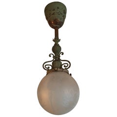Antique Early 20th Century, Brass Globe Pendant Light