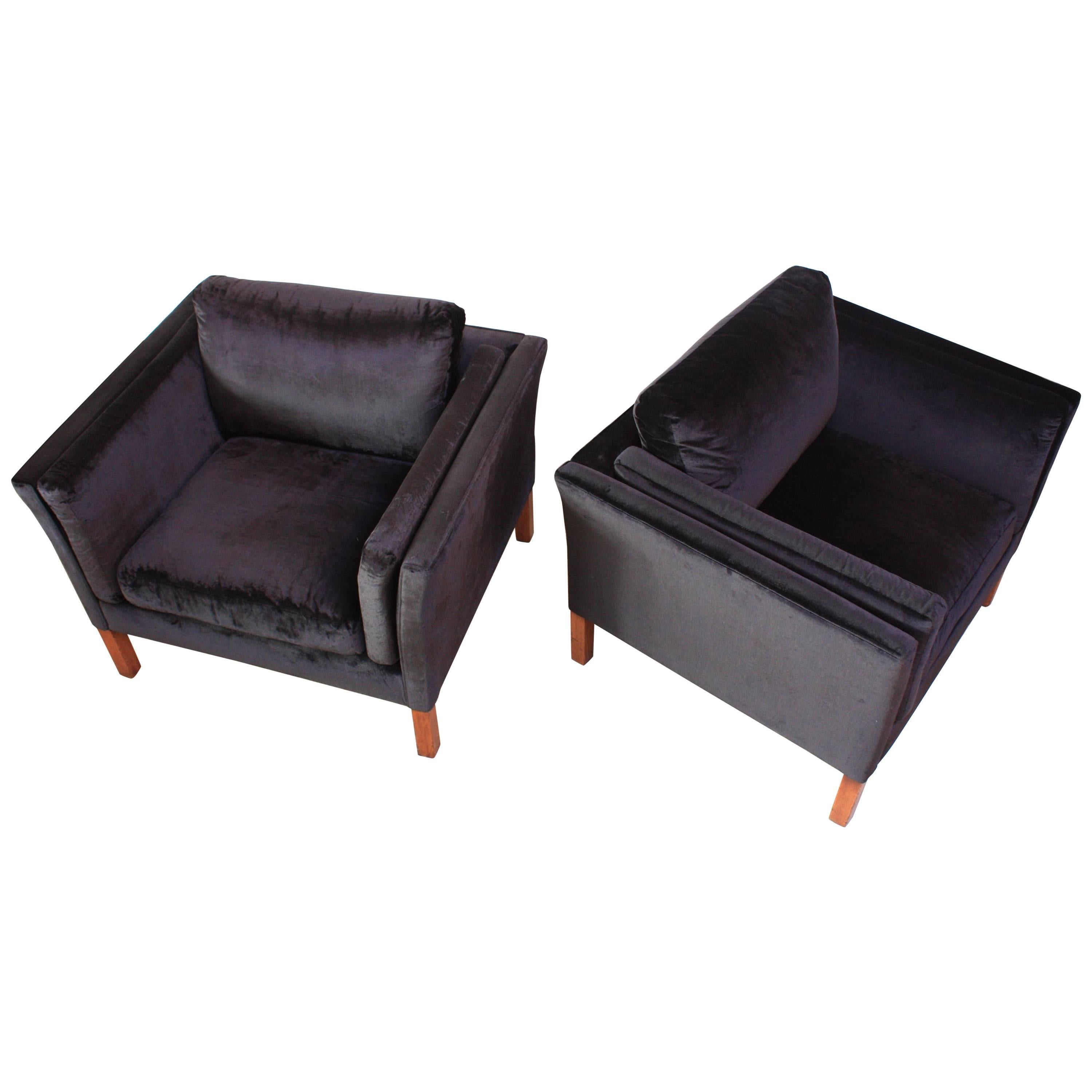 Pair of Danish Mogens Hansen Velvet Lounge Chairs