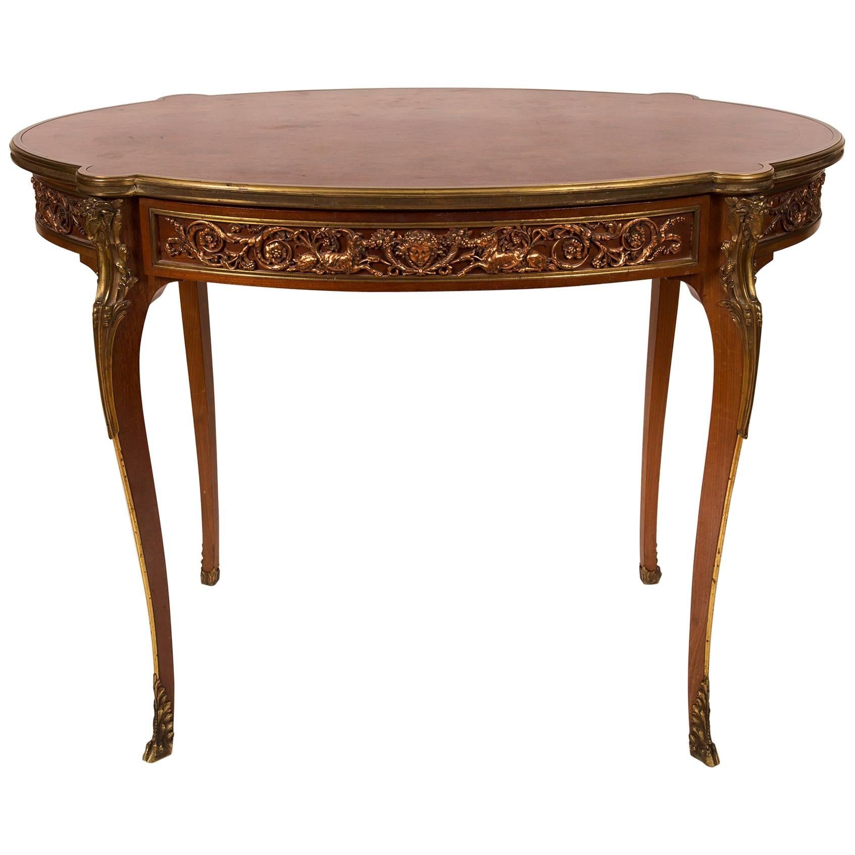Oval Center Table with Bronze Mounts, Signed Haentges, circa 1900 For Sale