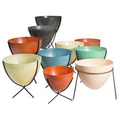 Group of 10 Kimball Bullet Fiberglass Planters with Stands  