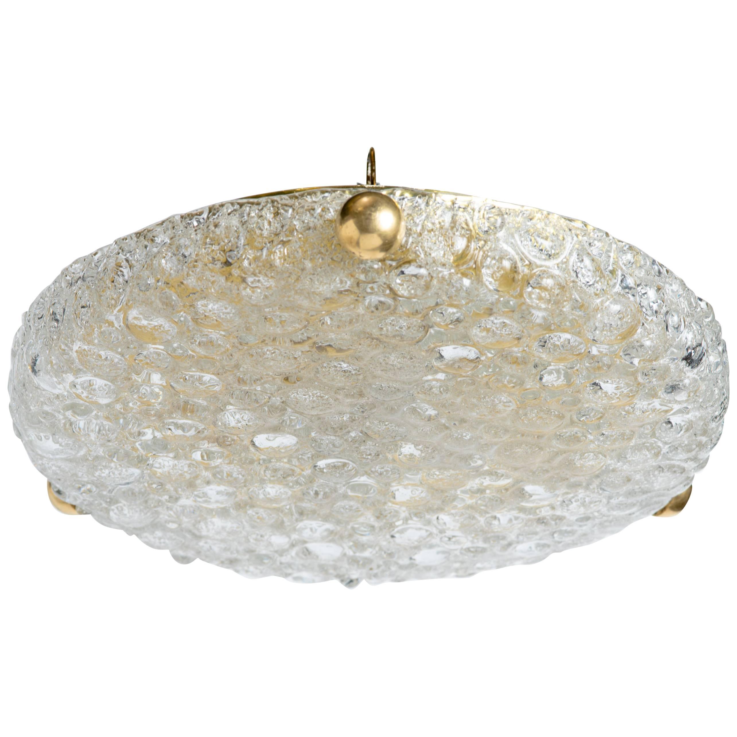 Midcentury Flush Mount Chandelier with Textured Glass by Kaiser