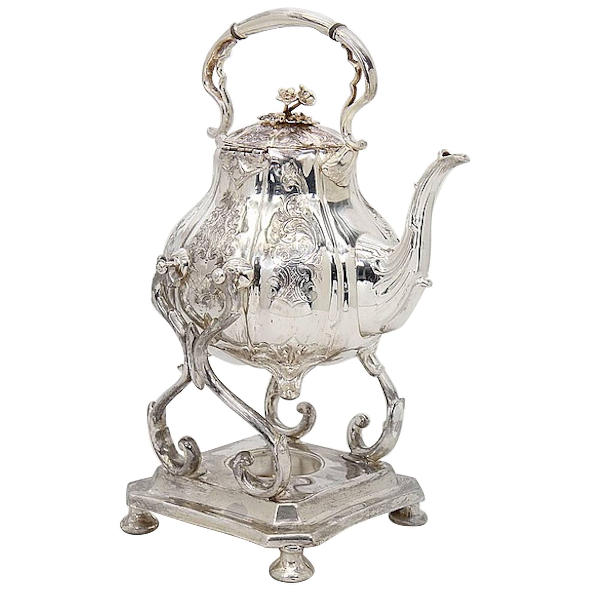 Victorian Silver Plated Tilting Hot Water Kettle on Stand