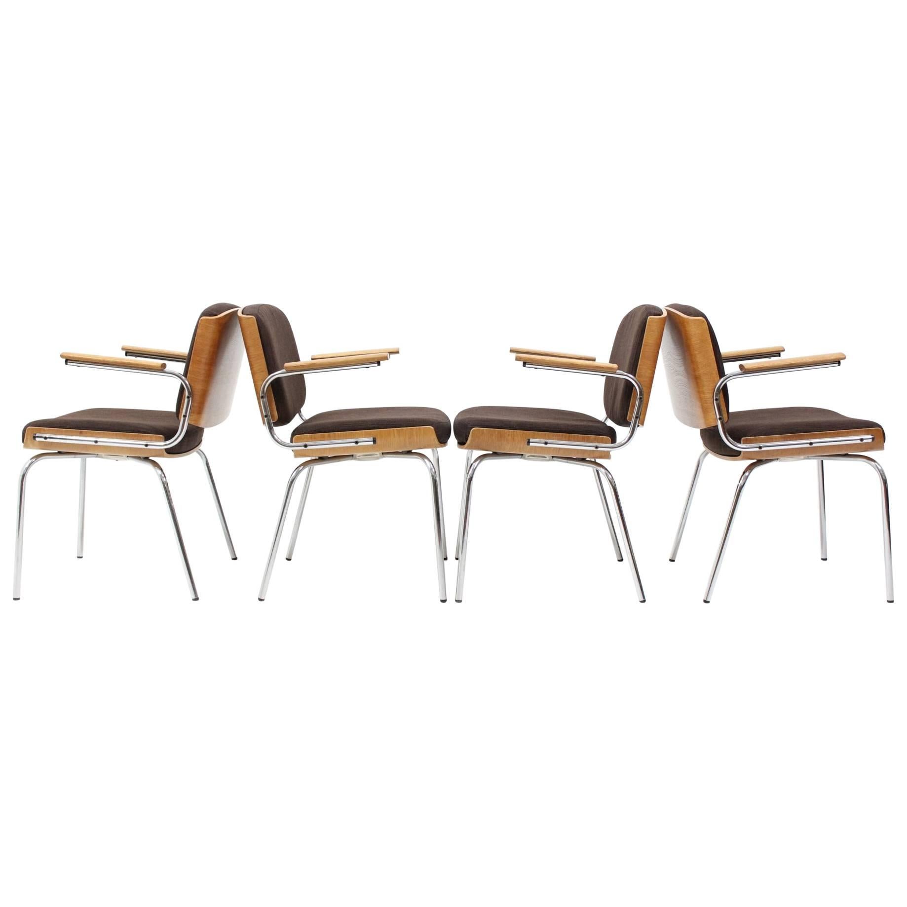 Set of Four Duba Dining Chairs in Chromed Steel and Plywood, 1970s