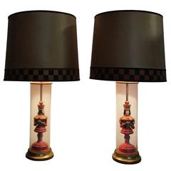 Most Unusual Pair of Whimsical Chess Piece under Glass Table Lamps 10