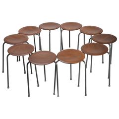 Set of Ten Danish Modern Stools with Wooden Seat 12