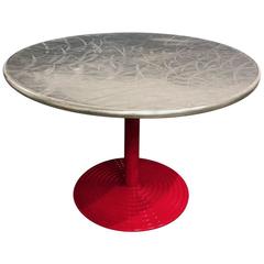 Vintage Round Stainless Cafe Table on Red Aluminium Base, circa 1960s
