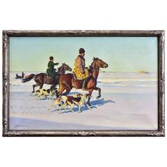 Oil Painting of Russian Cossaks W Horses & Dogs by Hugo Ungewitter