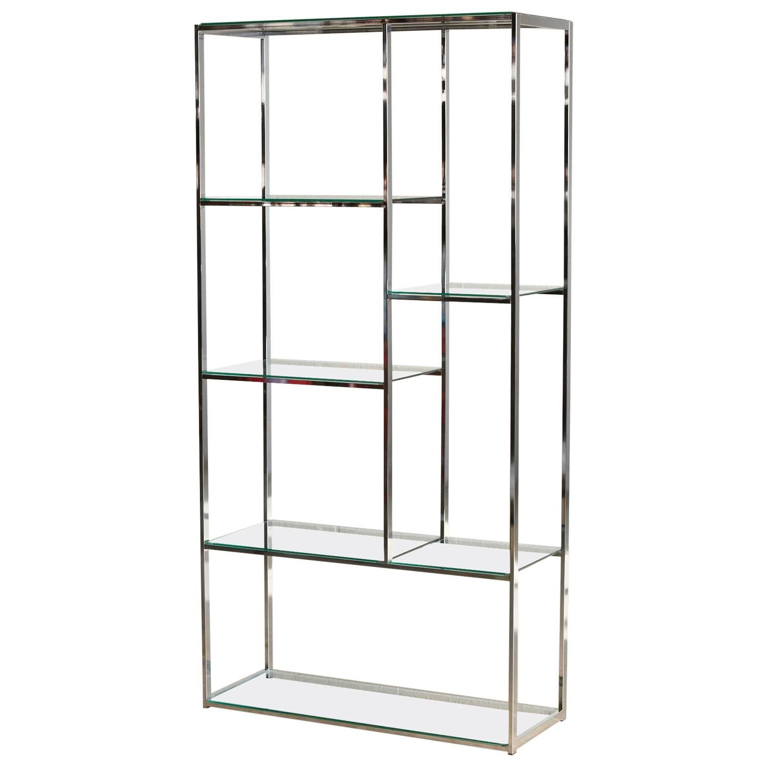 Chrome and Glass Etagere in the Style of Milo Baughman