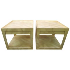 Stunning Pair of Karl Springer Style Faux Goatskin End Table Nightstands