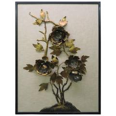 Brutalist Curtis Jere Style Brass Peony Flower Wall Hanging Sculpture