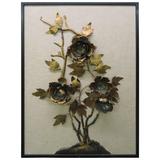 Brutalist Curtis Jere Style Brass Peony Flower Wall Hanging Sculpture