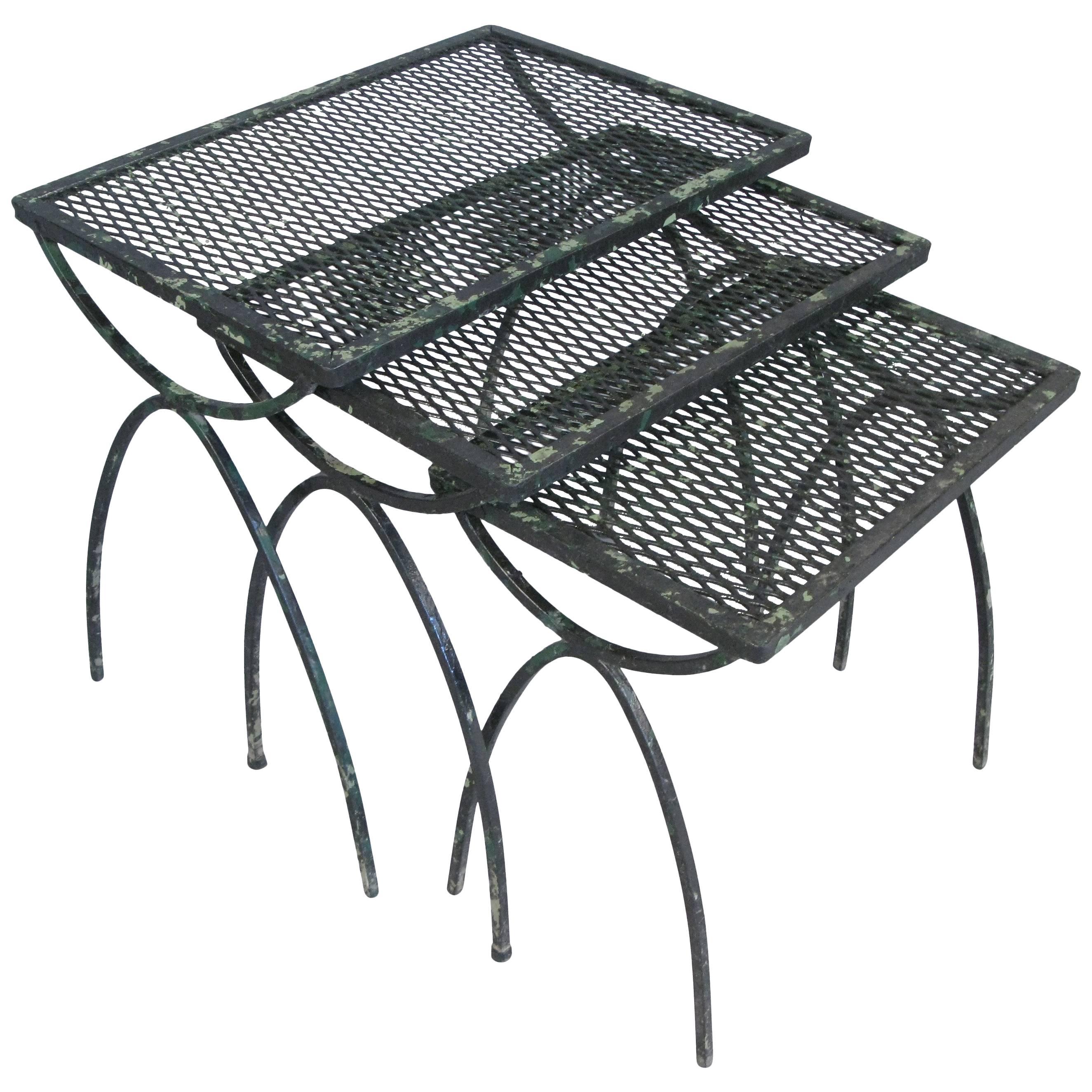 Set of Vintage 1950s Wrought Iron Nesting Tables by Salterini