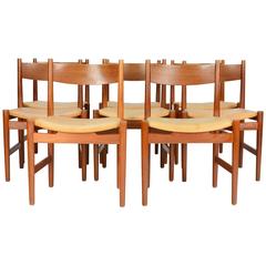Eight Hans Wegner CH 36 Dining Chairs with Congac Leather Seats for Carl Hansen