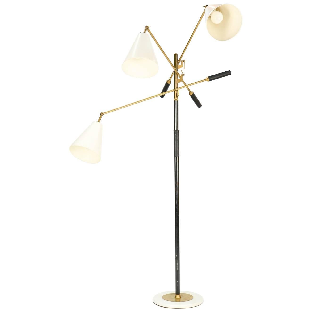 Finely Detailed Floor Lamp with Brass Arms and Italian Marble Base For Sale