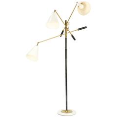 Finely Detailed Floor Lamp with Brass Arms and Italian Marble Base