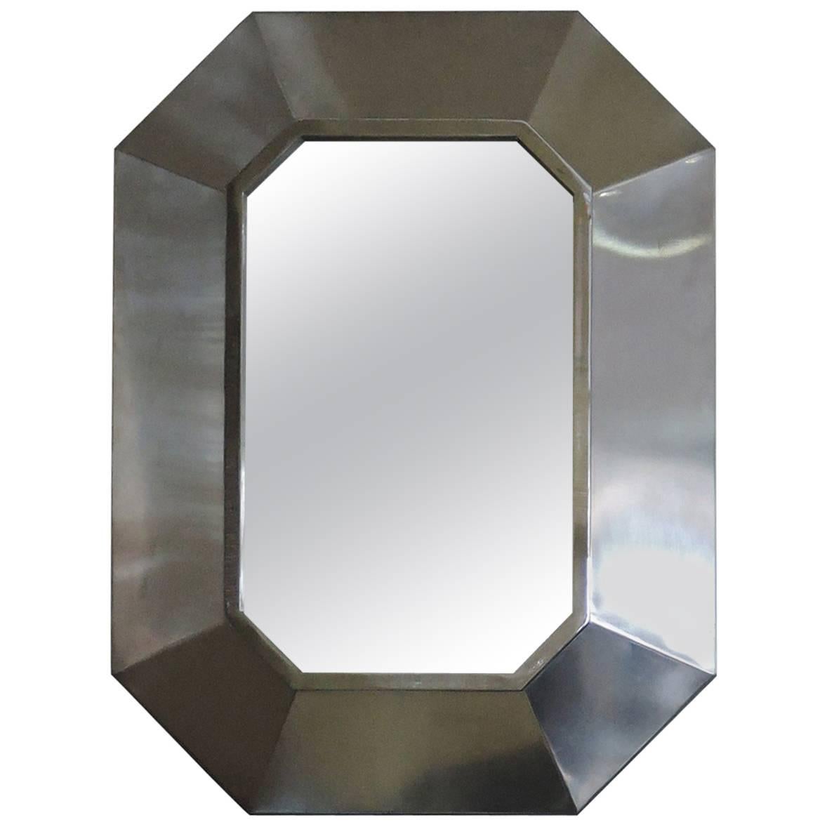 A Fine French 1970's Stainless Steel Framed Mirror Attributed to Jansen