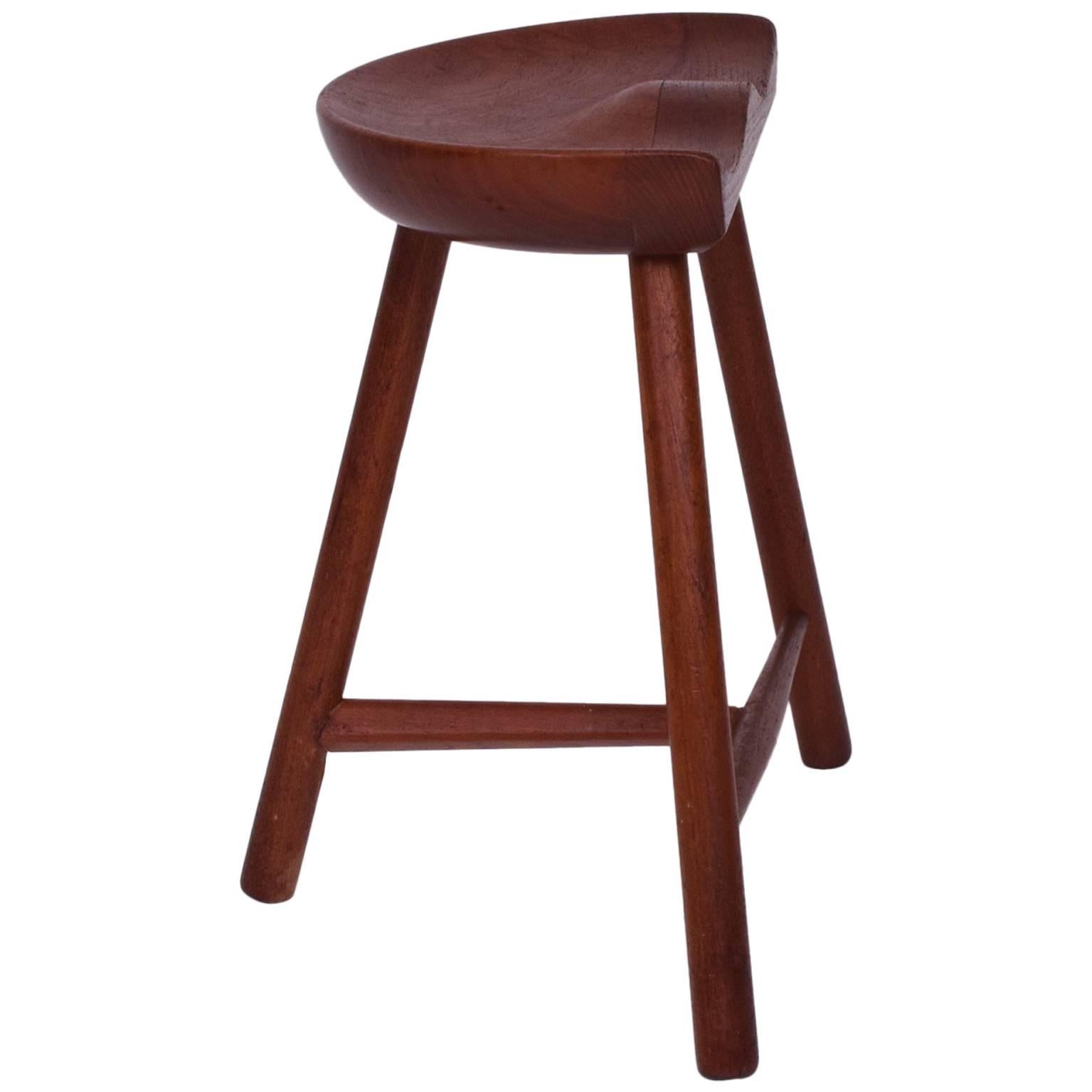 Scandinavian Sculpted Solid Teak Wood Modern Low COUNTER STOOL 1950s