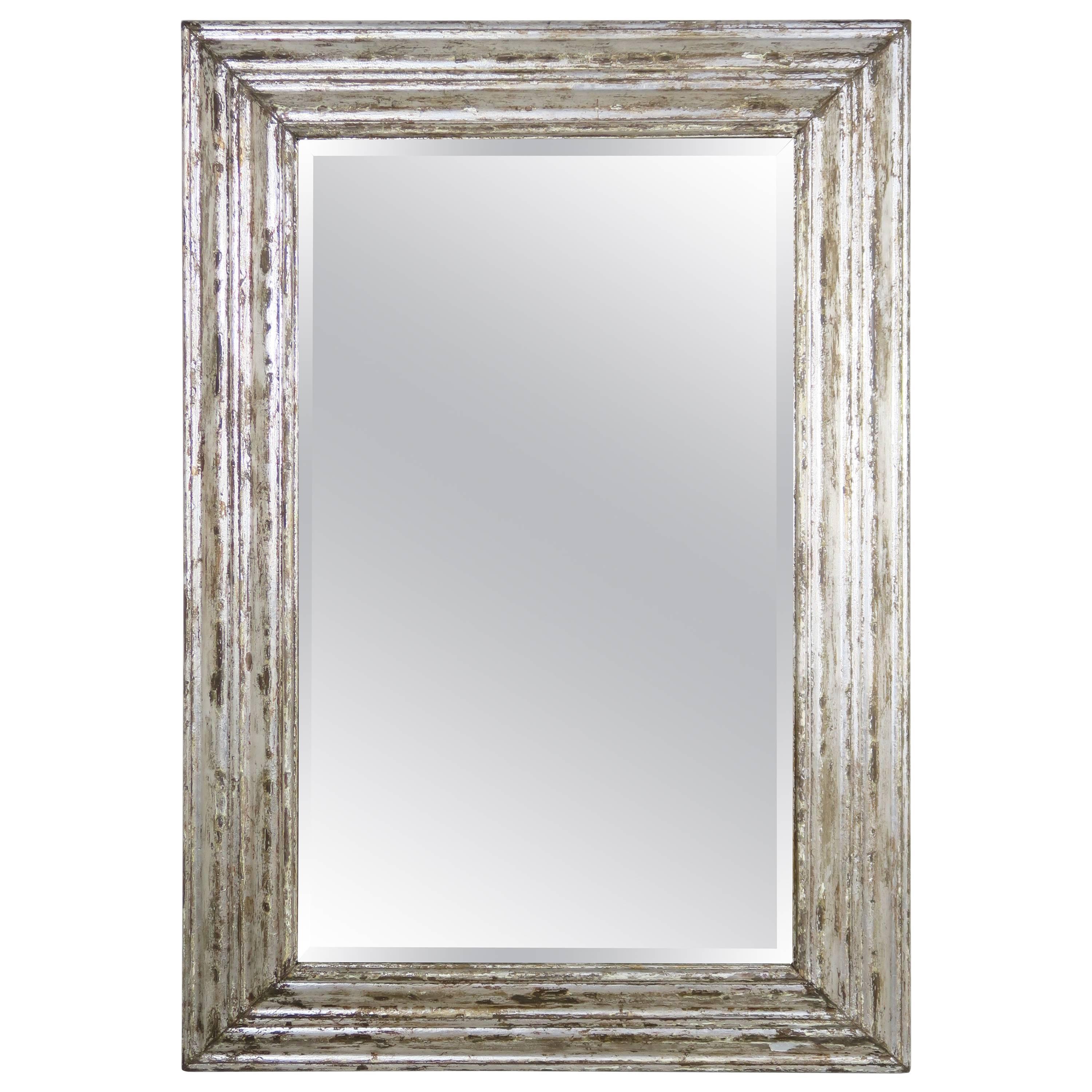 Italian Carved Wood Silvered Mirror with Glass Bevel