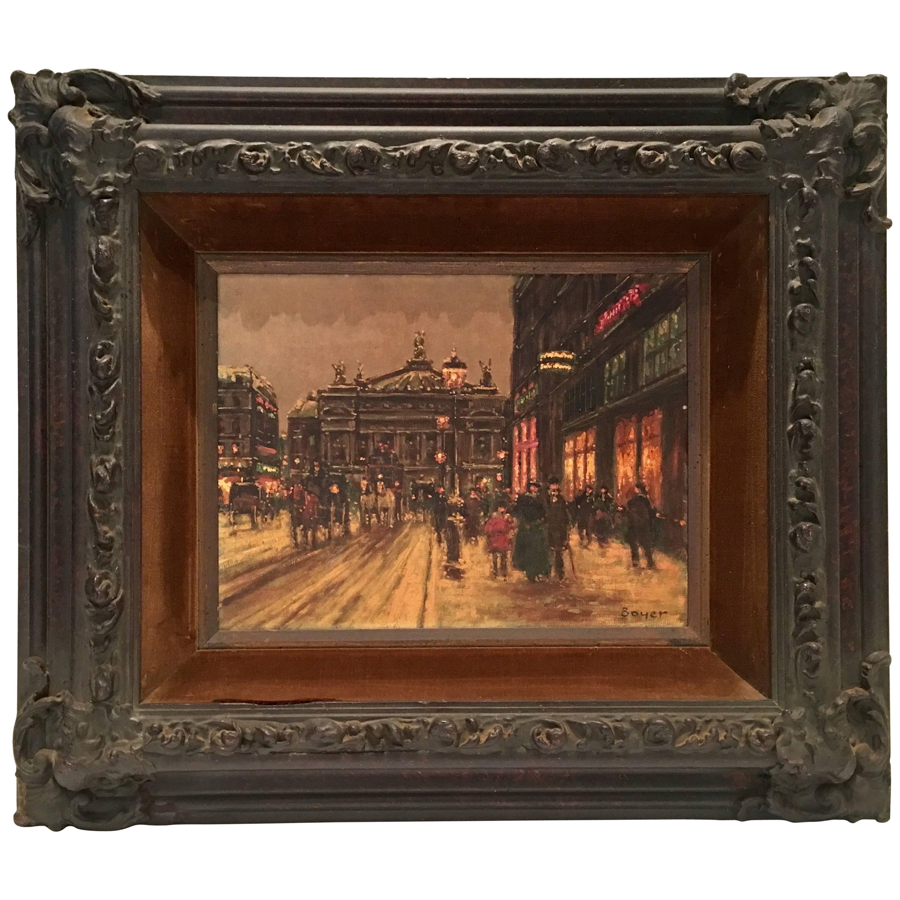 Mid-Century Original Oil On Canvas Painting "Paris In Winter" By Andre Boyer